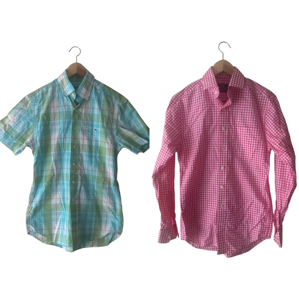 Vineyard Vines Green Plaid and Pink Checkered Shirts lot of 2 size XS 535